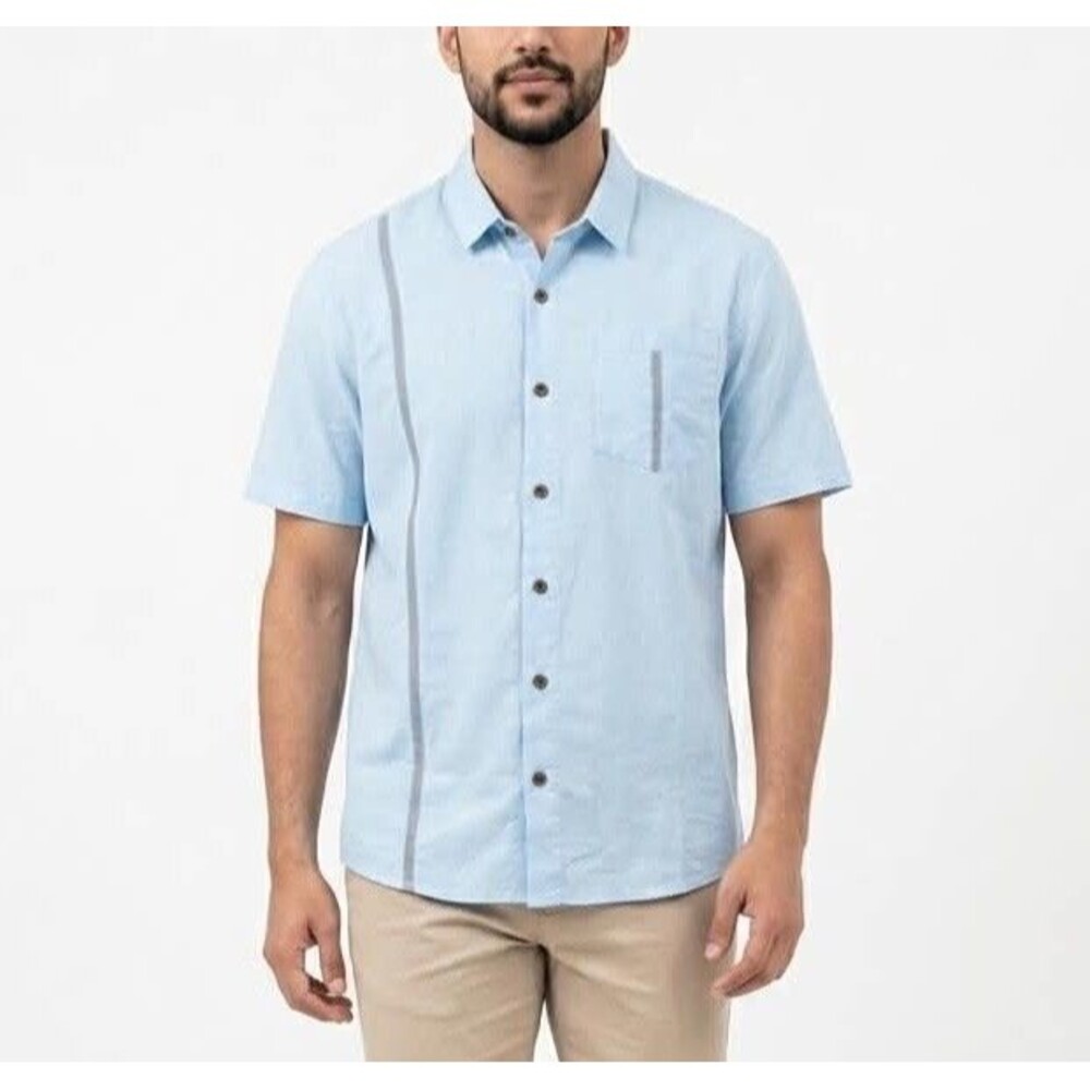 Men's Solid Light Blue Short-Sleeve Shirt Size Medium Cotton NWOT